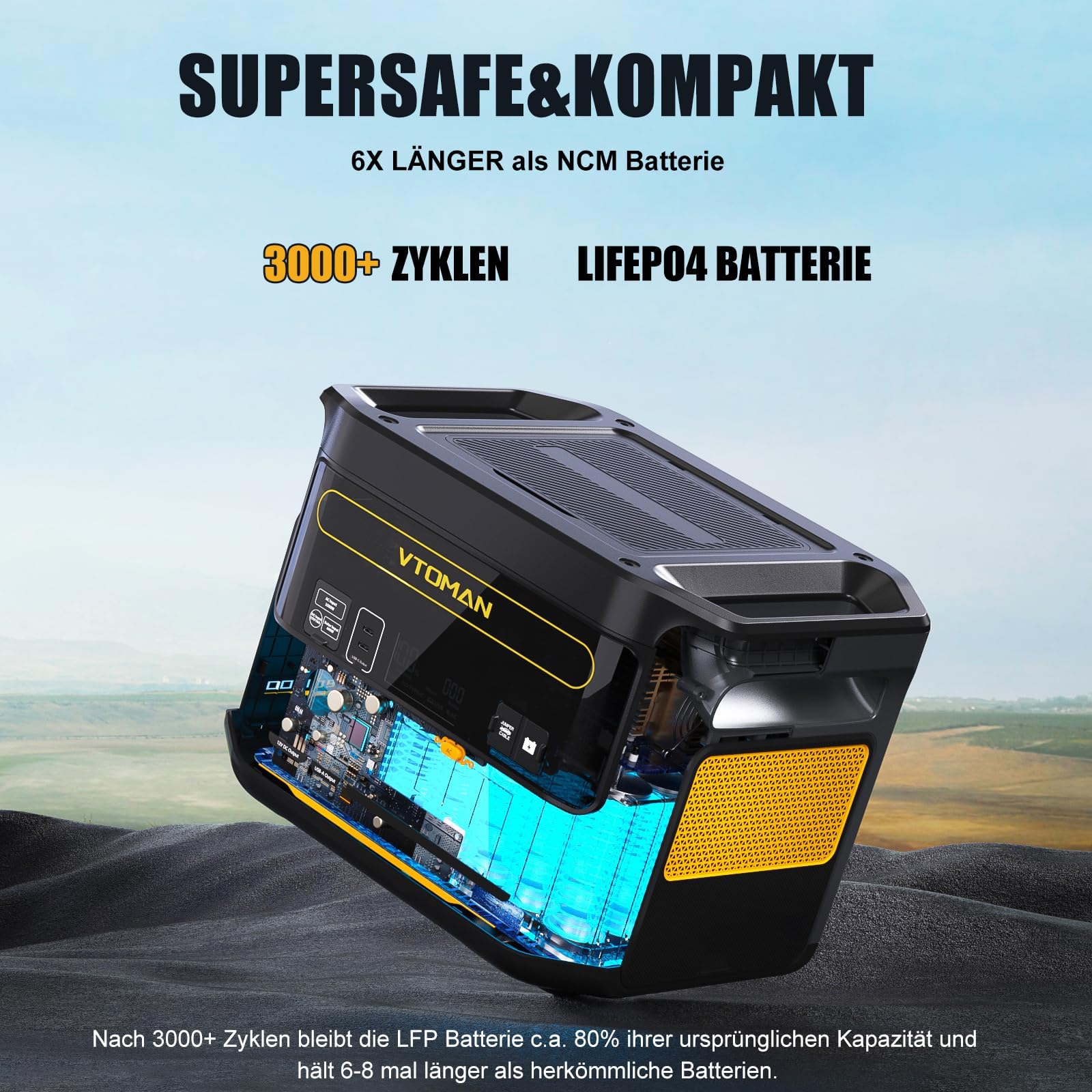 VTOMAN Tragbare Powerstation 1000W (2000W Spitze), 828Wh LiFePO4 Solargenerator, 0-80% in 1 Stunde Schnellladung, Erweiterbar bis 2376Wh, 100W USB-C Ausgang Für Notfall, Camping, Reise, Wohnmobil