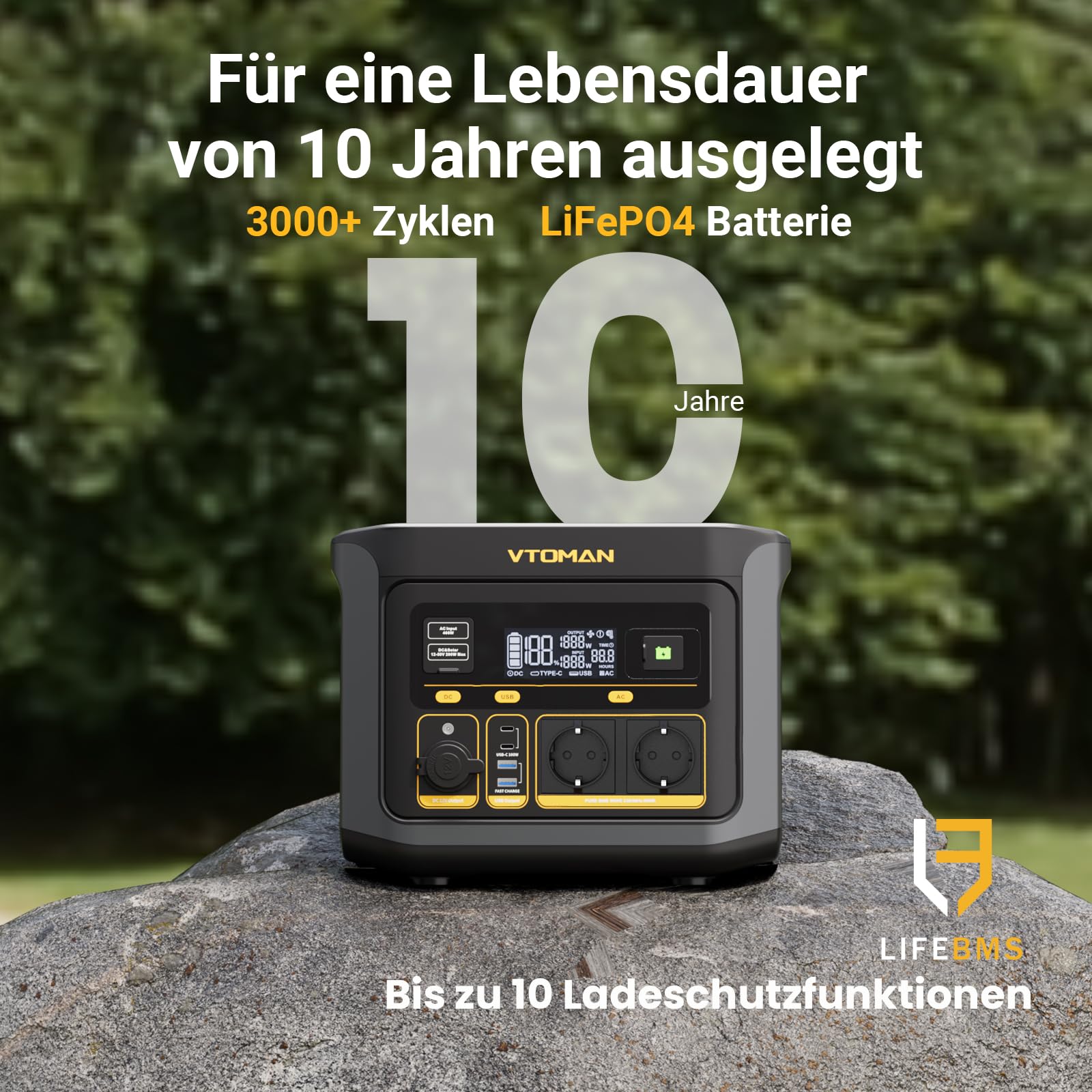 VTOMAN FlashSpeed 600 Tragbare Powerstation 600W (Spitze 1200W) - 499Wh Solargenerator LiFePO4 Stromgenerator Mobile Stromspeicher, 100W USB-C, 60 Min Schnellladung 0-80% für Camping, Angeln,Wohnmobil