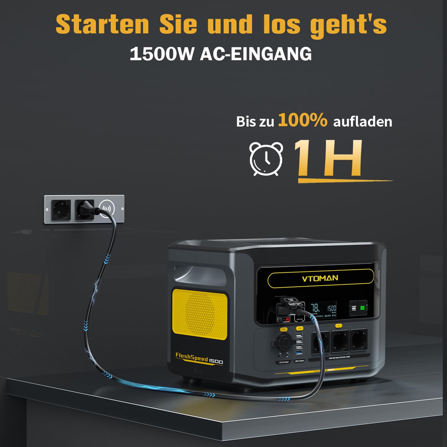 VTOMAN FlashSpeed 1500 Tragbare Powerstation - 1548Wh Solargenerator mit 3x 1500W (3000W Spitze) AC Ausgang, 0-100% Schnellladung in 1 Stunde, LFP Powerstation für Outdoor, Camping, Wohnmobil, Notfall