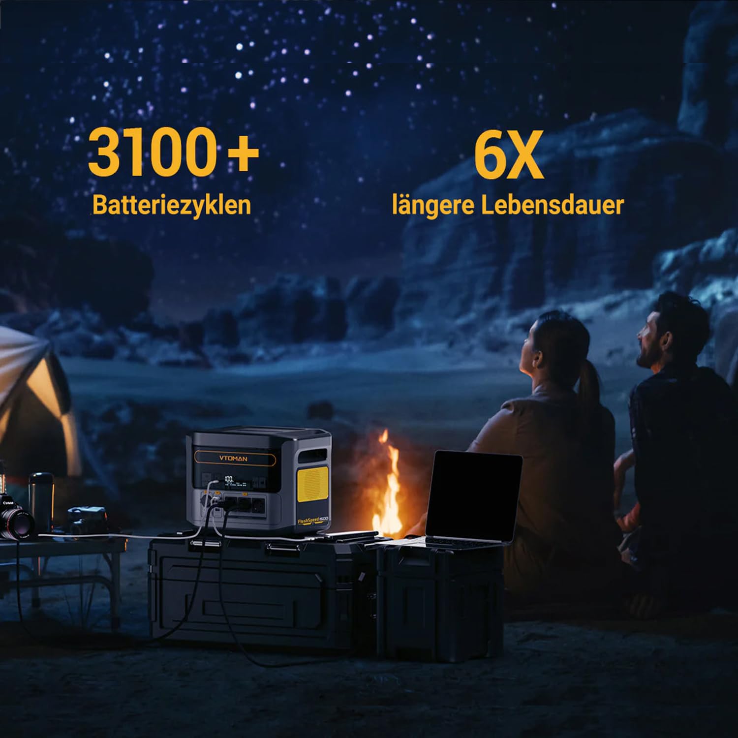 VTOMAN FlashSpeed 1500 Tragbare Powerstation - 1548Wh Solargenerator mit 3x 1500W (3000W Spitze) AC Ausgang, 0-100% Schnellladung in 1 Stunde, LFP Powerstation für Outdoor, Camping, Wohnmobil, Notfall