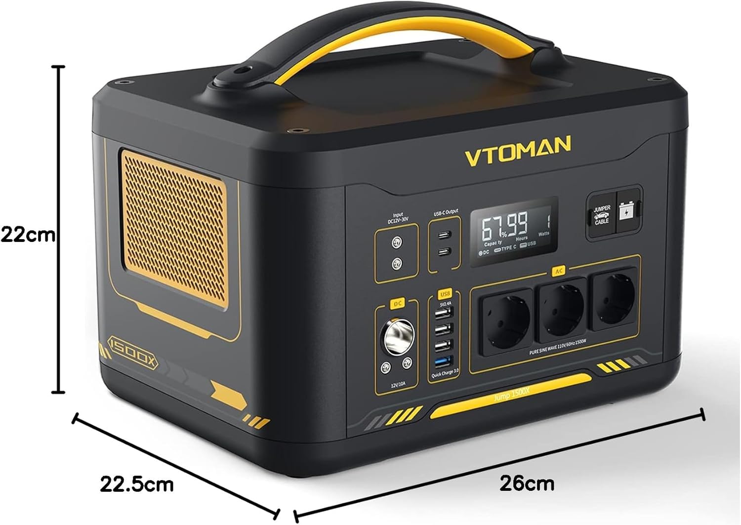 VTOMAN Jump 1500X Tragbare Powerstation 1500W, 828Wh LiFePO4 Solargenerator mit Erweiterbarer Kapazität auf 2376Wh, 230V AC/100W USB-C Schnellladung für Camping Reisen Notfälle Wohnmobil