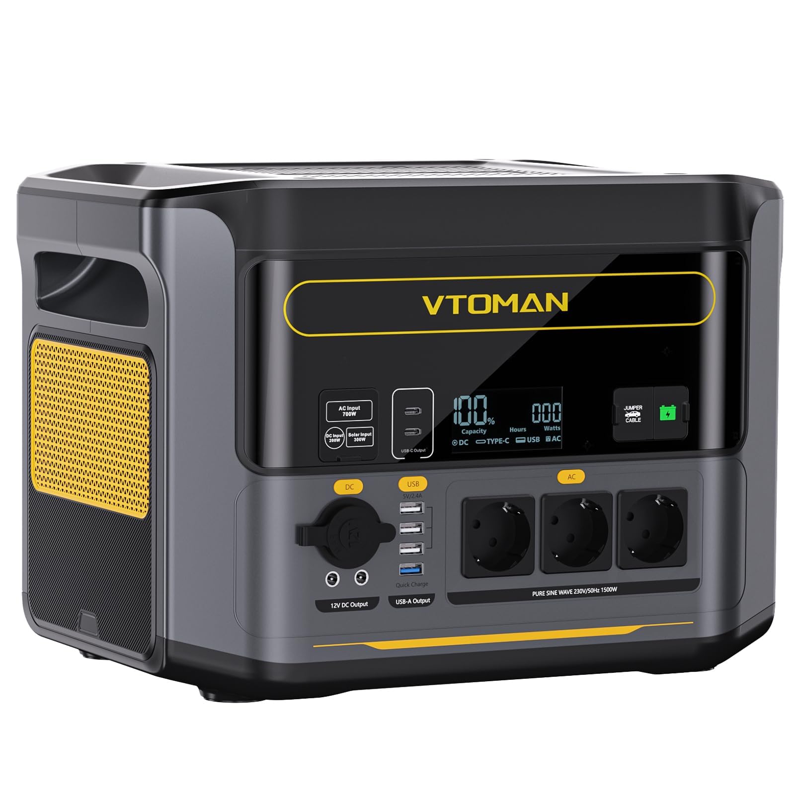VTOMAN Tragbare Powerstation 1000W (2000W Spitze), 828Wh LiFePO4 Solargenerator, 0-80% in 1 Stunde Schnellladung, Erweiterbar bis 2376Wh, 100W USB-C Ausgang Für Notfall, Camping, Reise, Wohnmobil