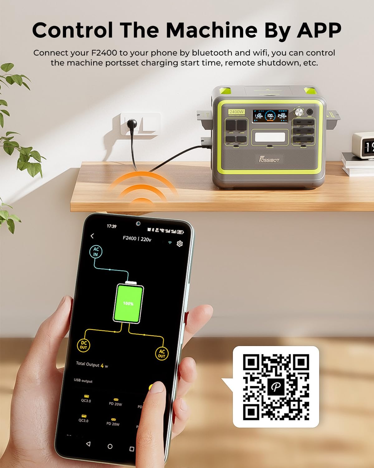 FOSSiBOT Tragbare Powerstation F2400 mit 2048Wh Lifepo4, Solargenerator 2400W (4800W Spitze) 230V 3 AC Ausgängen, Superschnelles Laden Power station für Notstromaggregat Hausversorgung Camping