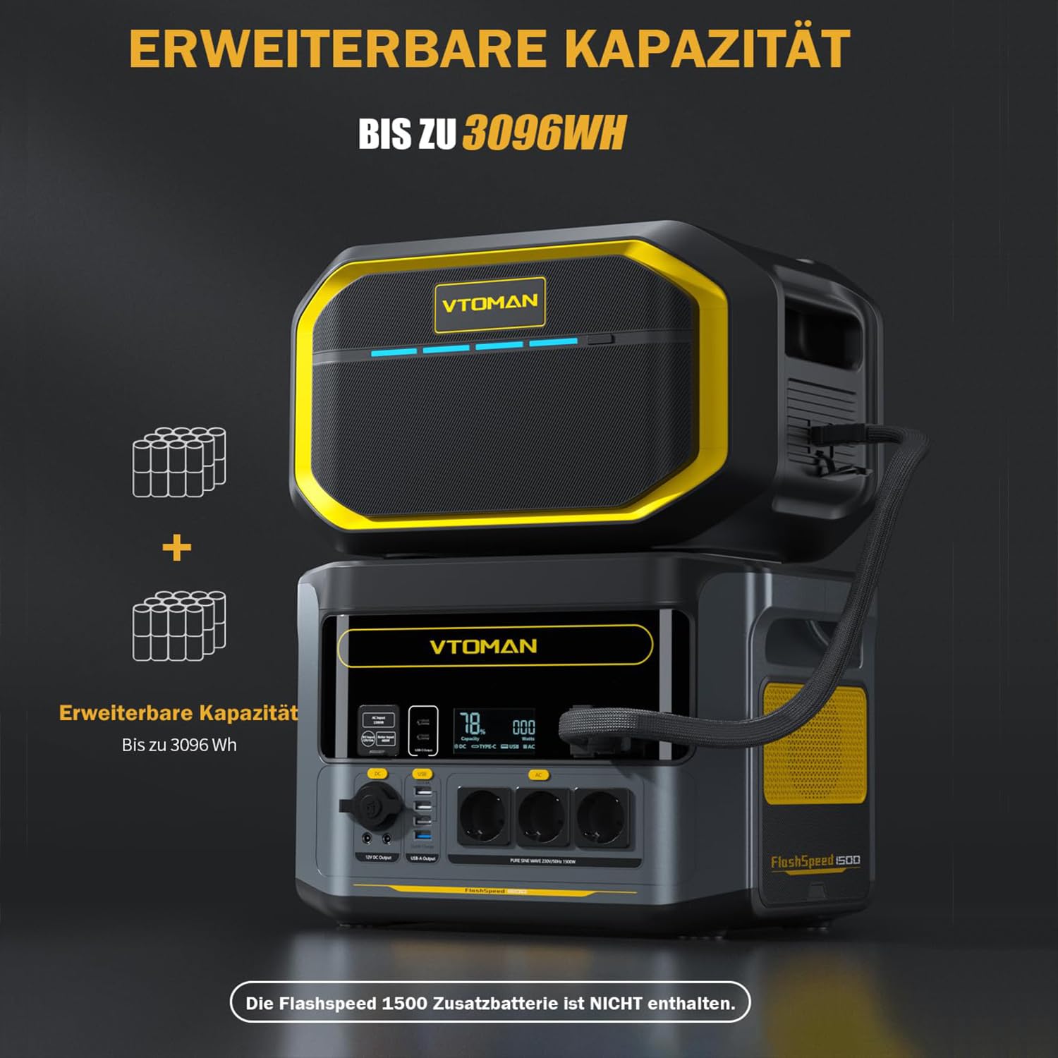 VTOMAN FlashSpeed 1500 Tragbare Powerstation - 1548Wh Solargenerator mit 3x 1500W (3000W Spitze) AC Ausgang, 0-100% Schnellladung in 1 Stunde, LFP Powerstation für Outdoor, Camping, Wohnmobil, Notfall