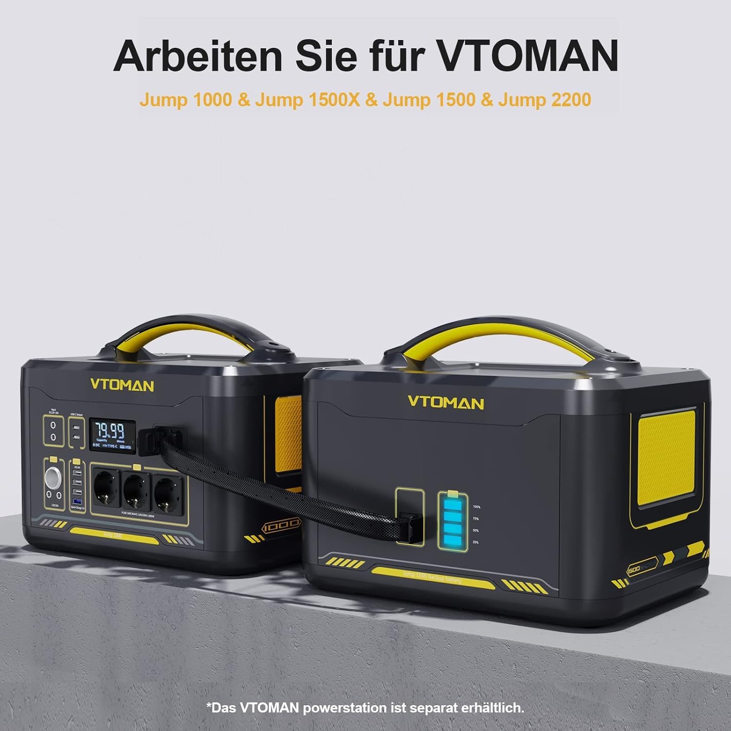 VTOMAN Jump 1500X Zusatzbatterie 1548Wh - LiFePO4 Batterie für Erweiterungs Jump 1500X/Jump 2200 Tragbare PowerStation, für Outdoor Camping, Garten, Wohnmobil, Reisen, Angeln, Notfall,Off-Grid, RV
