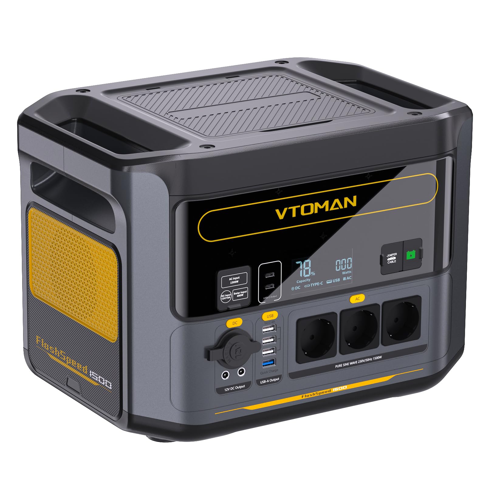 VTOMAN FlashSpeed 1500 Tragbare Powerstation - 1548Wh Solargenerator mit 3x 1500W (3000W Spitze) AC Ausgang, 0-100% Schnellladung in 1 Stunde, LFP Powerstation für Outdoor, Camping, Wohnmobil, Notfall