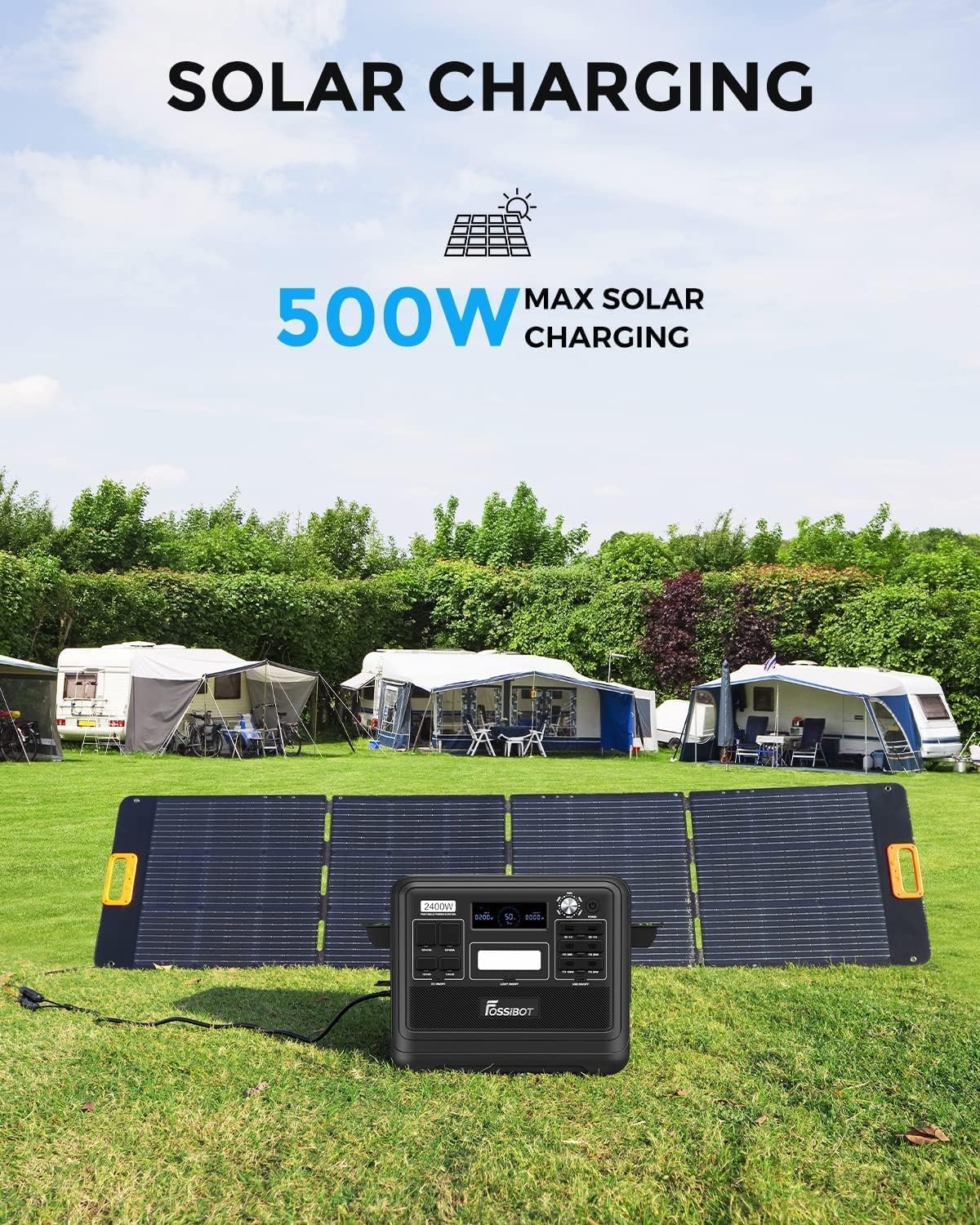 FOSSiBOT Tragbare Powerstation F2400 mit 2048Wh Lifepo4, Solargenerator 2400W (4800W Spitze) 230V 3 AC Ausgängen, Superschnelles Laden Power station für Notstromaggregat Hausversorgung Camping