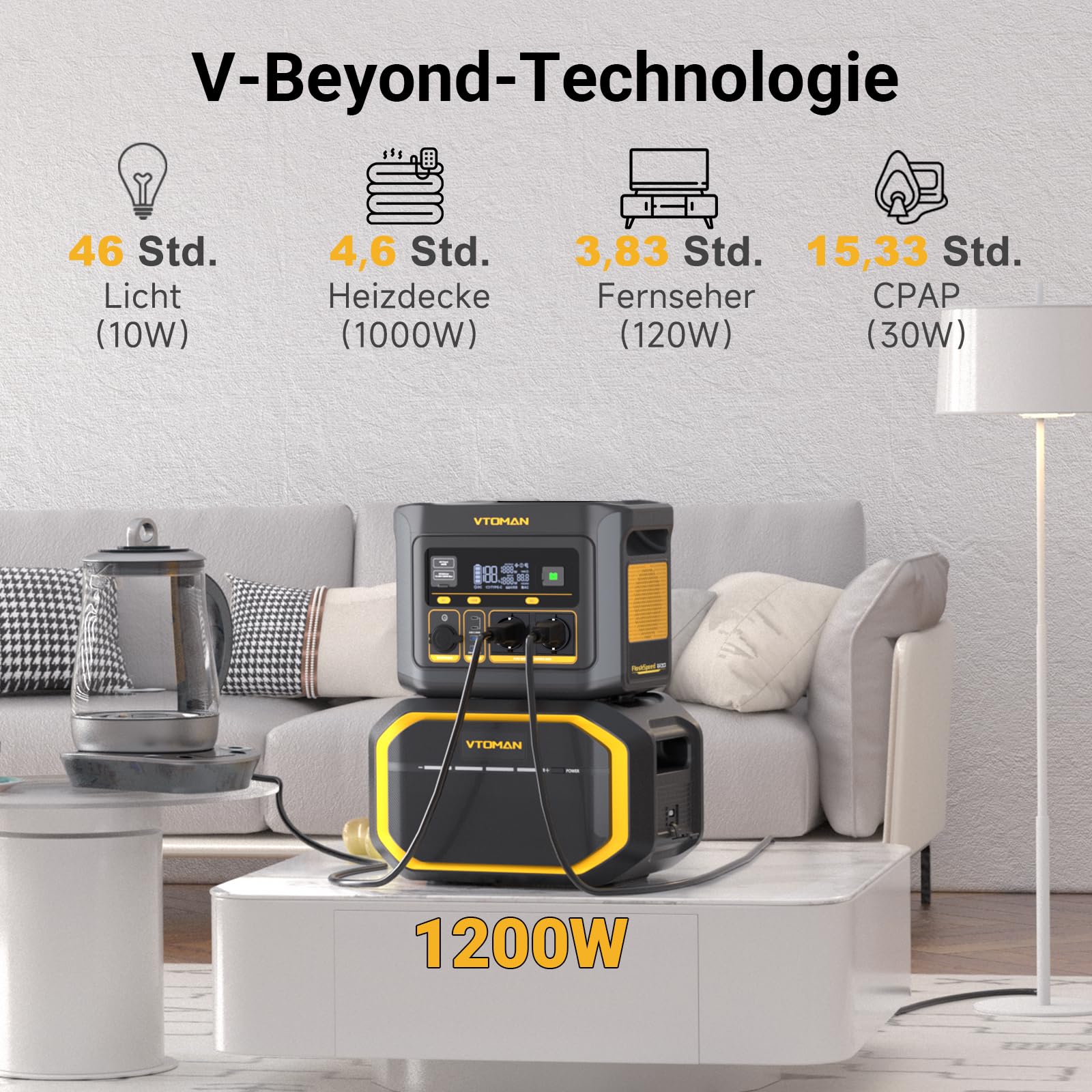 VTOMAN FlashSpeed 600 Tragbare Powerstation 600W (Spitze 1200W) - 499Wh Solargenerator LiFePO4 Stromgenerator Mobile Stromspeicher, 100W USB-C, 60 Min Schnellladung 0-80% für Camping, Angeln,Wohnmobil